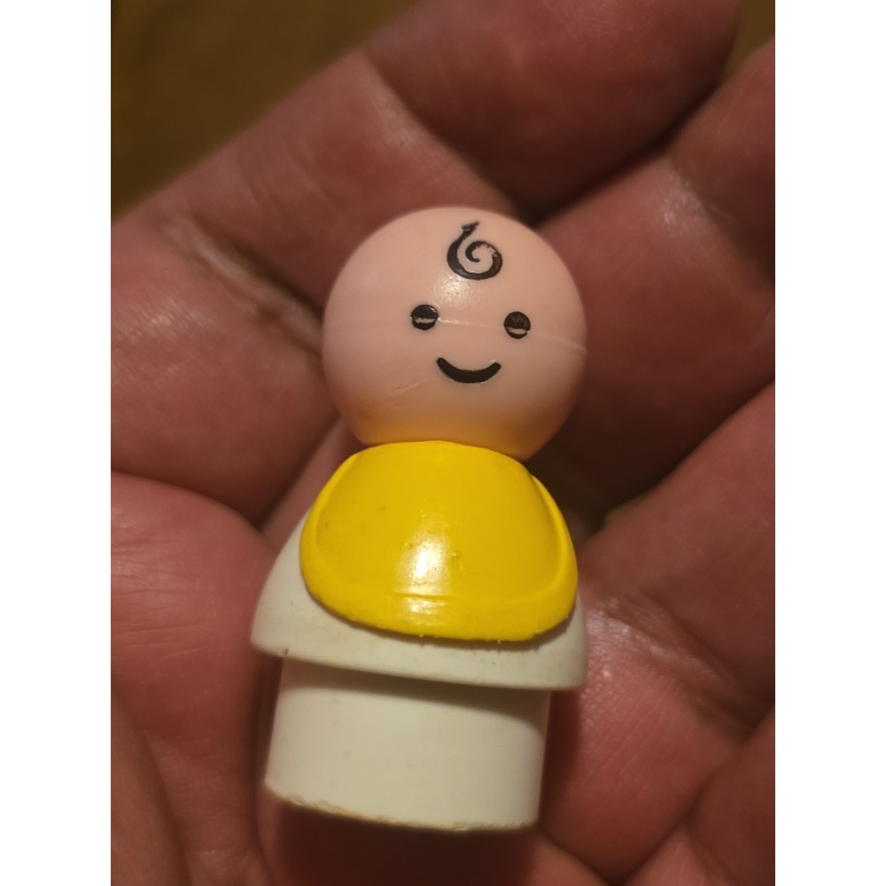 Vintage Fisher Price Little People Baby Figure- White With Yellow Bib